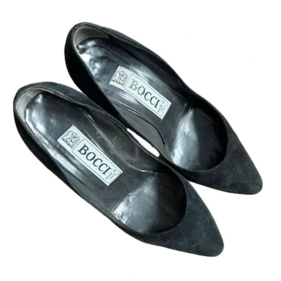 Vintage 80's Bocci Black Suede Pumps Shoes Made In Italy - Size 37.5 EU - Picture 2 of 16